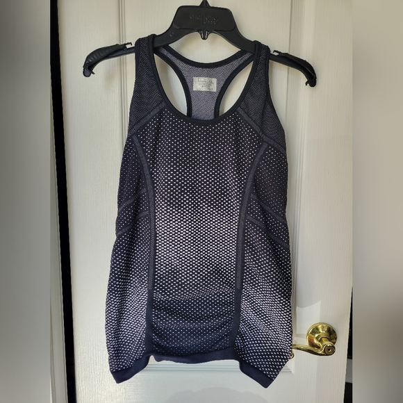 Athleta Tops - Athleta Fastest Track Racerback Tank Black White Polka Dot Seamless Mesh Large